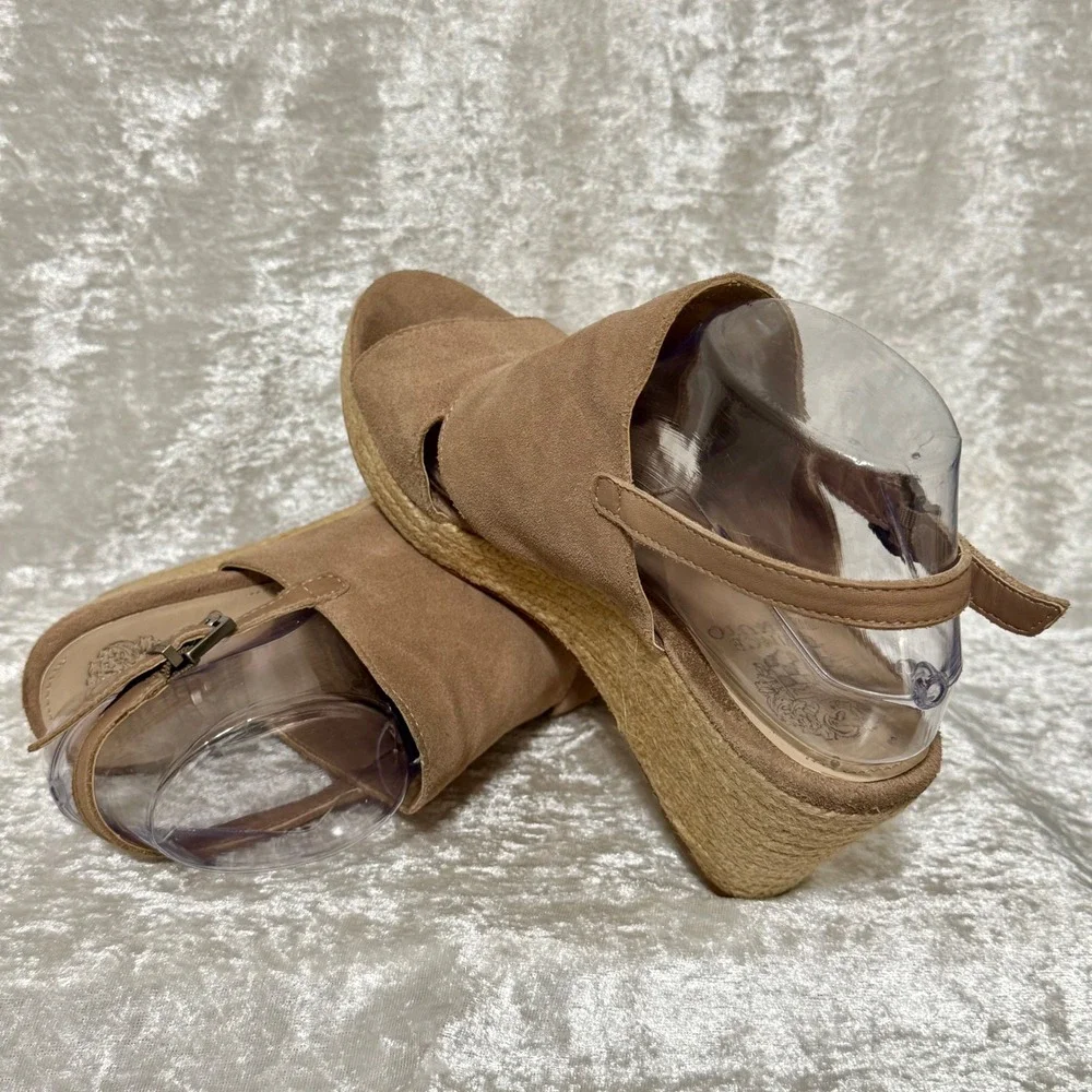 Vince Camuto Women 8.5M Tan Suede Espadrille Wedge Sandals Open Toe‎ Ankle Strap